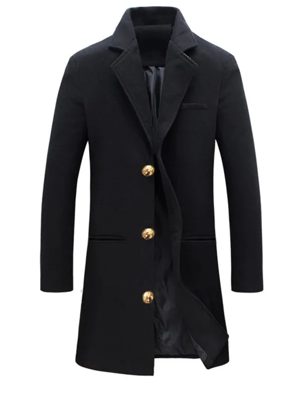 Men's Winter Coat Overcoat Trench Coat Short Coat Overcoat Work Business Winter Polyester Warm Outerwear Clothing Apparel Solid Colored Classic Style Notch lapel collar