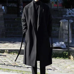 Men's Winter Coat Overcoat Business Casual Fall Winter Polyester Windproof Warm Outerwear Clothing Apparel Stylish Casual non-printing Pure Color Pocket Lapel Open Front