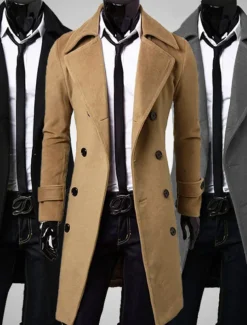 Men's Winter Coat Overcoat Peacoat Trench Coat Formal Business Winter 95% polyester 5% cotton Warm Outerwear Clothing Apparel Coats / Jackets Solid Color Vintage Style Notch lapel collar