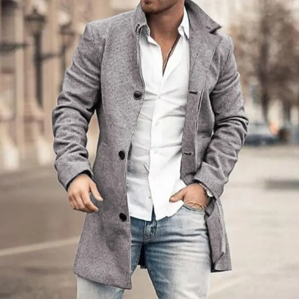 Men's Winter Coat Overcoat Trench Coat Outdoor Daily Wear Fall & Winter Polyester Outerwear Clothing Apparel Fashion Streetwear Geometric Lapel Single Breasted