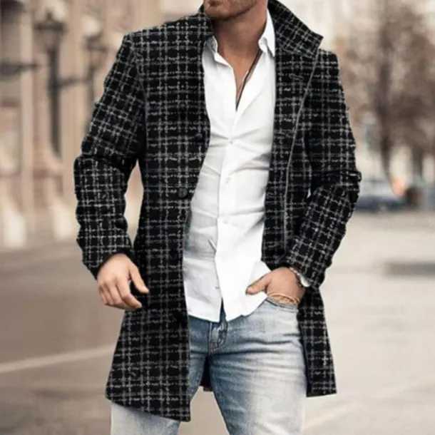 Men's Winter Coat Overcoat Trench Coat Outdoor Daily Wear Fall & Winter Polyester Outerwear Clothing Apparel Fashion Streetwear Geometric Lapel Single Breasted