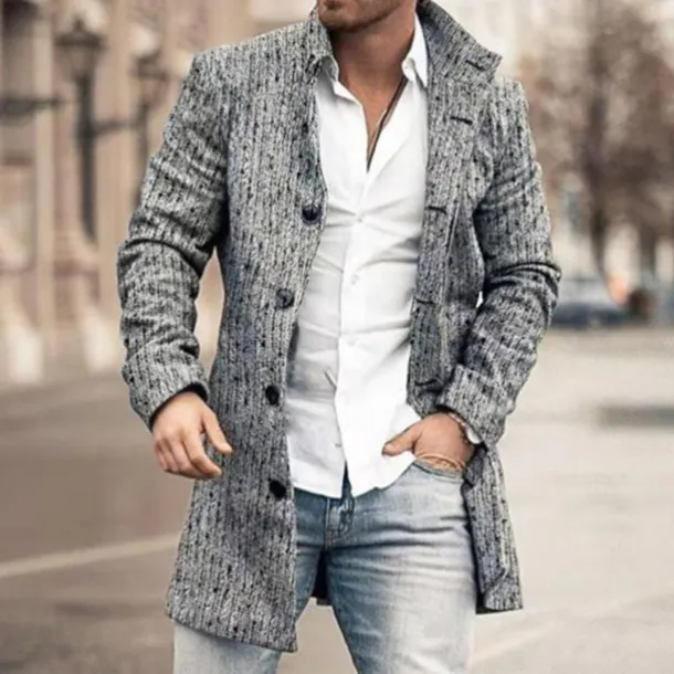 Men's Winter Coat Overcoat Trench Coat Outdoor Daily Wear Fall & Winter Polyester Outerwear Clothing Apparel Fashion Streetwear Geometric Lapel Single Breasted