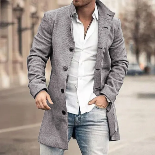 Men's Winter Coat Overcoat Trench Coat Outdoor Daily Wear Fall & Winter Polyester Outerwear Clothing Apparel Fashion Streetwear Geometric Lapel Single Breasted