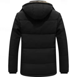 Men's Winter Coat Parka Pocket Polyster Fleece lined Vacation Daily Wear Date Regular Fashion Casual Comfortable Thermal Warm Fall & Winter Solid / Plain Color Black Puffer Jacket