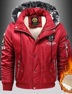 Men's Winter Coat Parka Pocket Polyster Fleece lined Vacation Daily Wear Date Regular Fashion Casual Comfortable Thermal Warm Fall & Winter Solid / Plain Color Black Red Blue Puffer Jacket