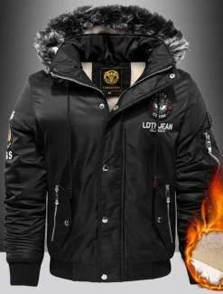 Men's Winter Coat Parka Pocket Polyster Fleece lined Vacation Daily Wear Date Regular Fashion Casual Comfortable Thermal Warm Fall & Winter Solid / Plain Color Black Red Blue Puffer Jacket