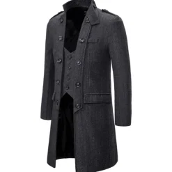 Men's Winter Coat Peacoat Coat Business Casual Winter Cotton Blend Warm Outerwear Clothing Apparel Stylish Classic & Timeless non-printing Solid Color Pocket Stand Collar Double Breasted