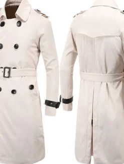 Men's Winter Coat Peacoat Trench Coat Street Business Fall Winter Polyester Thermal Warm Breathable Outerwear Clothing Apparel Casual Solid Color Pocket Turndown Double Breasted