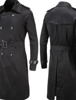 Men's Winter Coat Peacoat Trench Coat Street Business Fall Winter Polyester Thermal Warm Breathable Outerwear Clothing Apparel Casual Solid Color Pocket Turndown Double Breasted