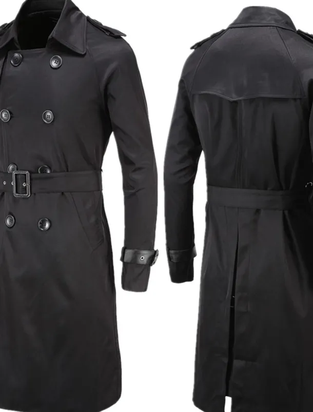 Men's Winter Coat Peacoat Trench Coat Street Business Fall Winter Polyester Thermal Warm Breathable Outerwear Clothing Apparel Casual Solid Color Pocket Turndown Double Breasted