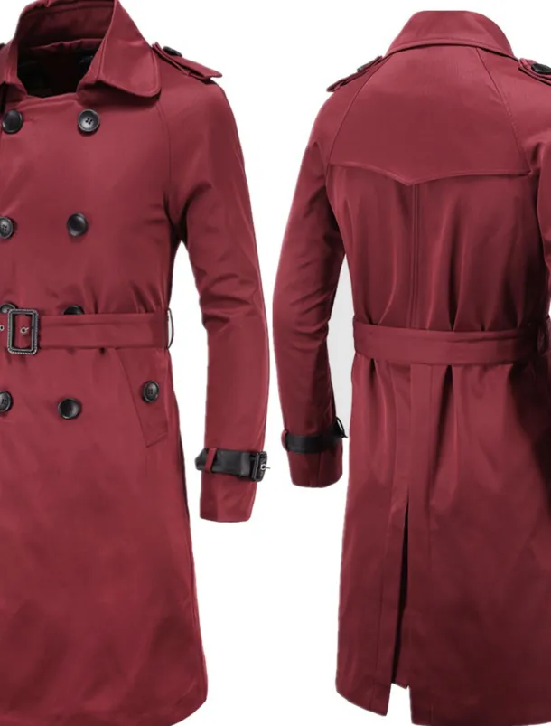 Men's Winter Coat Peacoat Trench Coat Street Business Fall Winter Polyester Thermal Warm Breathable Outerwear Clothing Apparel Casual Solid Color Pocket Turndown Double Breasted