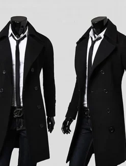 Men's Winter Coat Peacoat Business Casual Winter Polyester Thermal Warm Windbreaker Outerwear Clothing Apparel Business Classical