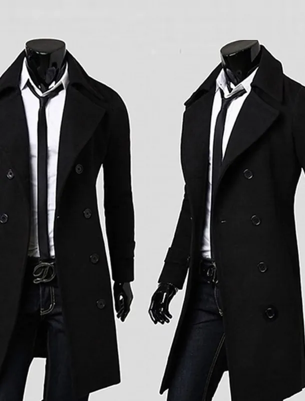 Men's Winter Coat Peacoat Business Casual Winter Polyester Thermal Warm Windbreaker Outerwear Clothing Apparel Business Classical