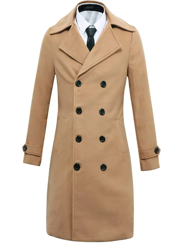 Men's Winter Coat Peacoat Business Casual Winter Polyester Thermal Warm Windbreaker Outerwear Clothing Apparel Business Classical