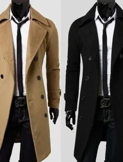 Men's Winter Coat Peacoat Business Casual Winter Polyester Thermal Warm Windbreaker Outerwear Clothing Apparel Business Classical