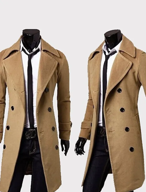 Men's Winter Coat Peacoat Business Casual Winter Polyester Thermal Warm Windbreaker Outerwear Clothing Apparel Business Classical