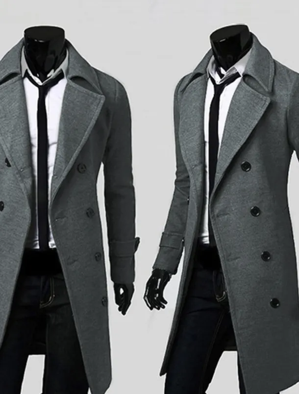 Men's Winter Coat Peacoat Business Casual Winter Polyester Thermal Warm Windbreaker Outerwear Clothing Apparel Business Classical