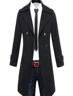 Men's Winter Coat Peacoat Business Casual Winter Polyester Thermal Warm Windbreaker Outerwear Clothing Apparel Business Classical