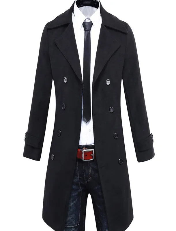 Men's Winter Coat Peacoat Business Casual Winter Polyester Thermal Warm Windbreaker Outerwear Clothing Apparel Business Classical