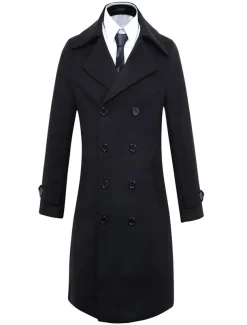 Men's Winter Coat Peacoat Business Casual Winter Polyester Thermal Warm Windbreaker Outerwear Clothing Apparel Business Classical