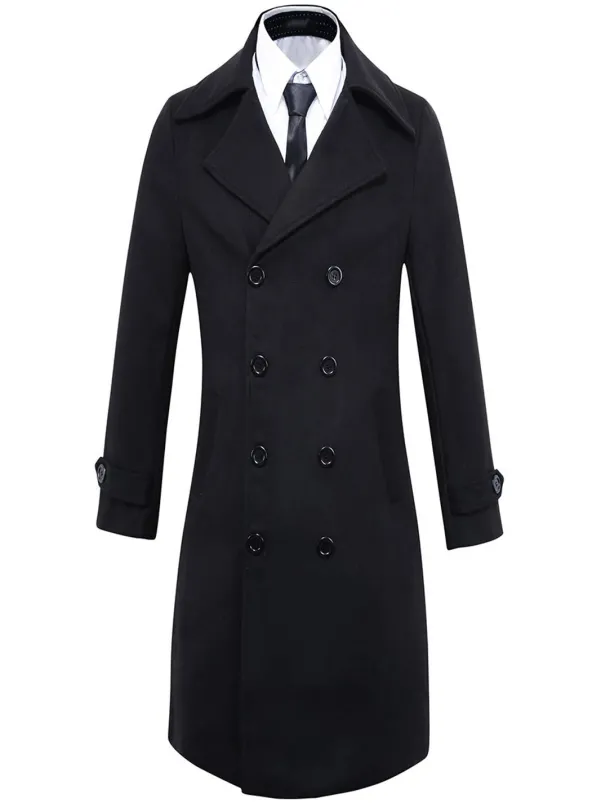 Men's Winter Coat Peacoat Business Casual Winter Polyester Thermal Warm Windbreaker Outerwear Clothing Apparel Business Classical