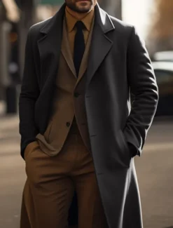 Men's Winter Coat Peacoat Trench Coat Long Trench Coat Outdoor Daily Wear Fall & Winter Polyester Thermal Warm Windproof Outerwear Clothing Apparel Fashion Streetwear Plain Pocket Lapel Single