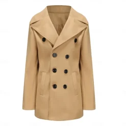 Men's Winter Coat Peacoat Trench Coat Outdoor Daily Wear Fall & Winter Polyester Thermal Warm Outerwear Clothing Apparel Fashion Streetwear Plain Pocket Lapel Double Breasted