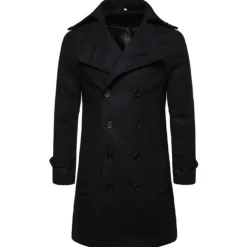 Men's Winter Coat Peacoat Trench Coat Outdoor Daily Wear Fall & Winter 95% polyester 5% cotton Outerwear Clothing Apparel Fashion Streetwear Plain Lapel Double Breasted