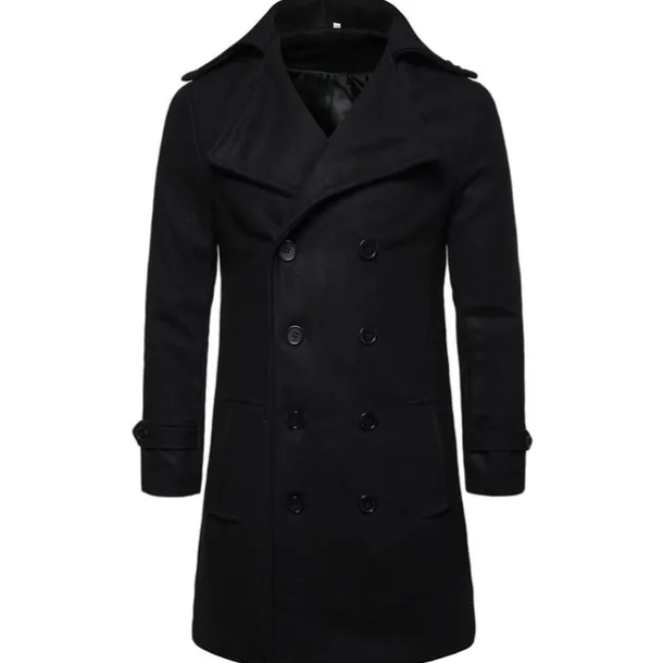 Men's Winter Coat Peacoat Trench Coat Outdoor Daily Wear Fall & Winter 95% polyester 5% cotton Outerwear Clothing Apparel Fashion Streetwear Plain Lapel Double Breasted