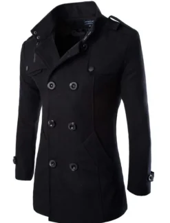 Men's Winter Coat Peacoat Double Breasted Business Casual Regular Slim Fit Warm Solid Colored Fall Long Sleeve Thick Classic Trench Coat Office Daily Work