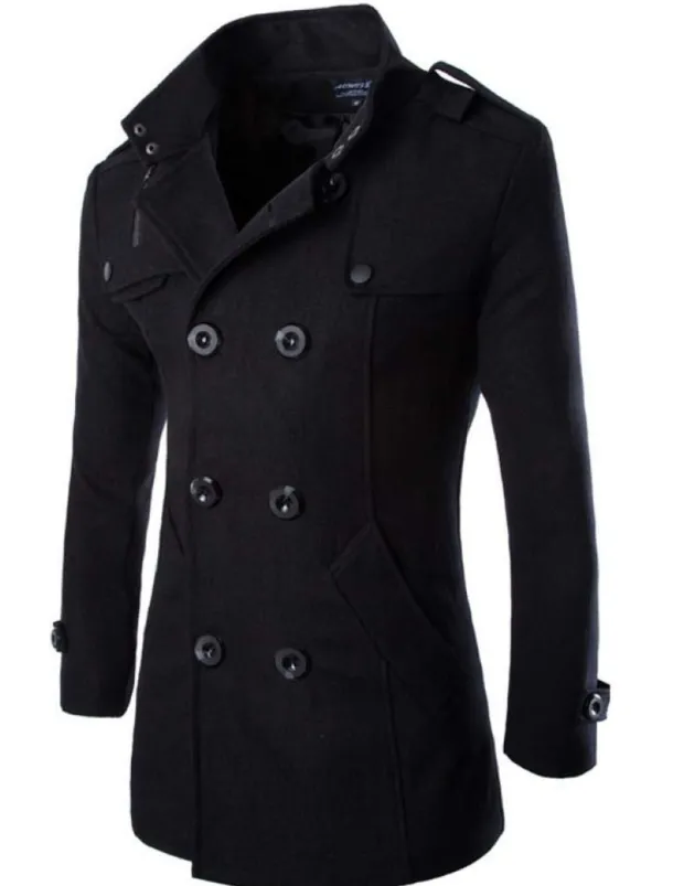 Men's Winter Coat Peacoat Double Breasted Business Casual Regular Slim Fit Warm Solid Colored Fall Long Sleeve Thick Classic Trench Coat Office Daily Work