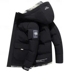 Men's Winter Coat Puffer Jacket Quilted Jacket Padded Hooded Leisure Sports Going out Windproof Fall & Winter Solid / Plain Color Black Blue Khaki Puffer Jacket