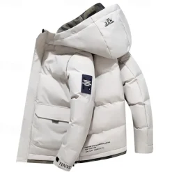 Men's Winter Coat Puffer Jacket Quilted Jacket Padded Hooded Leisure Sports Going out Windproof Fall & Winter Solid / Plain Color Black Blue Khaki Puffer Jacket