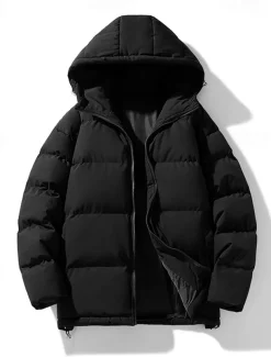 Men's Winter Coat Puffer Jacket Padded Jacket Pocket Polyster Daily Wear Date Vacation Regular Fashion Casual Comfortable Thermal Warm Fall & Winter Solid / Plain Color Dark Grey Black Red Blue