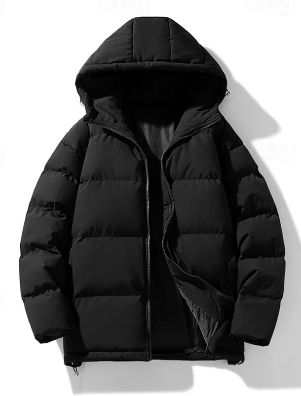 Men's Winter Coat Puffer Jacket Padded Jacket Pocket Polyster Daily Wear Date Vacation Regular Fashion Casual Comfortable Thermal Warm Fall & Winter Solid / Plain Color Dark Grey Black Red Blue