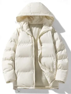 Men's Winter Coat Puffer Jacket Padded Jacket Pocket Polyster Daily Wear Date Vacation Regular Fashion Casual Comfortable Thermal Warm Fall & Winter Solid / Plain Color Dark Grey Black Red Blue