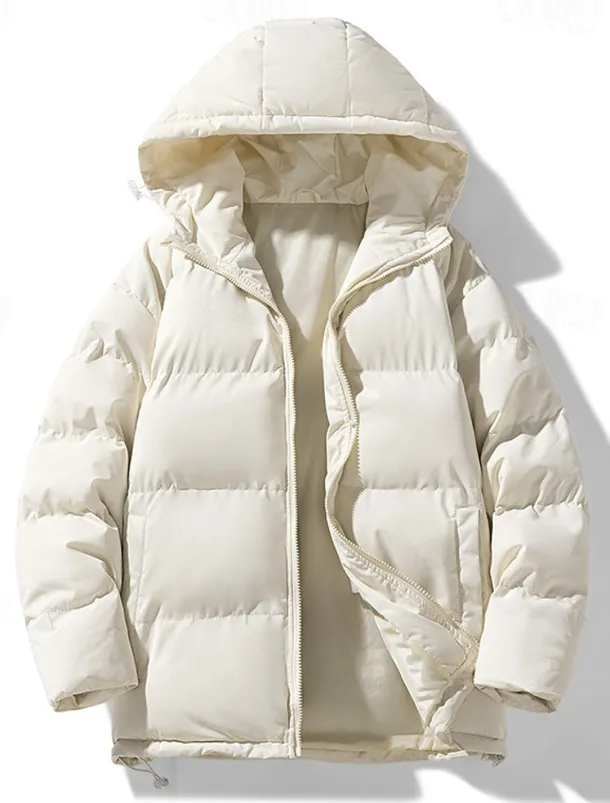 Men's Winter Coat Puffer Jacket Padded Jacket Pocket Polyster Daily Wear Date Vacation Regular Fashion Casual Comfortable Thermal Warm Fall & Winter Solid / Plain Color Dark Grey Black Red Blue