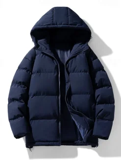 Men's Winter Coat Puffer Jacket Padded Jacket Pocket Polyster Daily Wear Date Vacation Regular Fashion Casual Comfortable Thermal Warm Fall & Winter Solid / Plain Color Dark Grey Black Red Blue