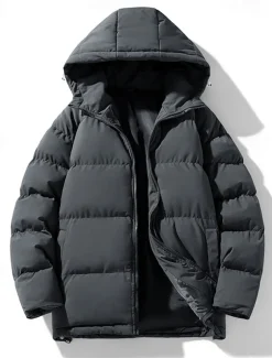 Men's Winter Coat Puffer Jacket Padded Jacket Pocket Polyster Daily Wear Date Vacation Regular Fashion Casual Comfortable Thermal Warm Fall & Winter Solid / Plain Color Dark Grey Black Red Blue