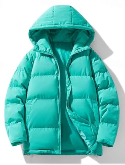 Men's Winter Coat Puffer Jacket Padded Jacket Pocket Polyster Daily Wear Date Vacation Regular Fashion Casual Comfortable Thermal Warm Fall & Winter Solid / Plain Color Dark Grey Black Red Blue