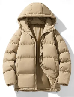 Men's Winter Coat Puffer Jacket Padded Jacket Pocket Polyster Daily Wear Date Vacation Regular Fashion Casual Comfortable Thermal Warm Fall & Winter Solid / Plain Color Dark Grey Black Red Blue