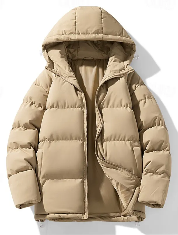 Men's Winter Coat Puffer Jacket Padded Jacket Pocket Polyster Daily Wear Date Vacation Regular Fashion Casual Comfortable Thermal Warm Fall & Winter Solid / Plain Color Dark Grey Black Red Blue