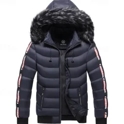 Men's Winter Coat Puffer Jacket Padded Pocket Detachable Hood Polyster Vacation Daily Wear Date Regular Fashion Casual Comfortable Thermal Warm Fall & Winter Color Block Wine Black Yellow Dark Green