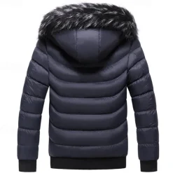 Men's Winter Coat Puffer Jacket Padded Pocket Detachable Hood Polyster Vacation Daily Wear Date Regular Fashion Casual Comfortable Thermal Warm Fall & Winter Color Block Wine Black Yellow Dark Green