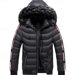 Men's Winter Coat Puffer Jacket Padded Pocket Detachable Hood Polyster Vacation Daily Wear Date Regular Fashion Casual Comfortable Thermal Warm Fall & Winter Color Block Wine Black Yellow Dark Green