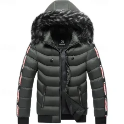 Men's Winter Coat Puffer Jacket Padded Pocket Detachable Hood Polyster Vacation Daily Wear Date Regular Fashion Casual Comfortable Thermal Warm Fall & Winter Color Block Wine Black Yellow Dark Green