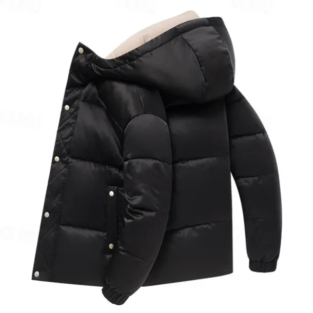 Men's Winter Coat Puffer Jacket Padded Hoodied Jacket Hooded Fall & Winter Solid / Plain Color Leisure Hooded Short Apricot Black Yellow Sky Blue Gray Jacket