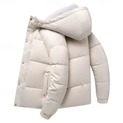 Men's Winter Coat Puffer Jacket Padded Hoodied Jacket Hooded Fall & Winter Solid / Plain Color Leisure Hooded Short Apricot Black Yellow Sky Blue Gray Jacket