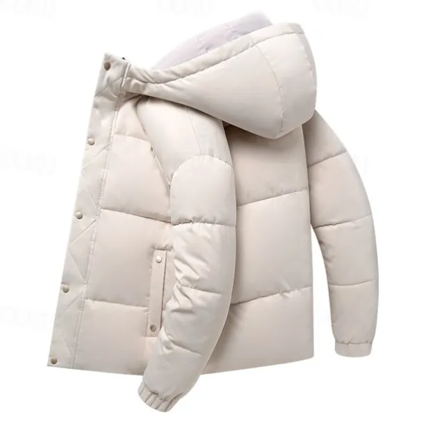 Men's Winter Coat Puffer Jacket Padded Hoodied Jacket Hooded Fall & Winter Solid / Plain Color Leisure Hooded Short Apricot Black Yellow Sky Blue Gray Jacket