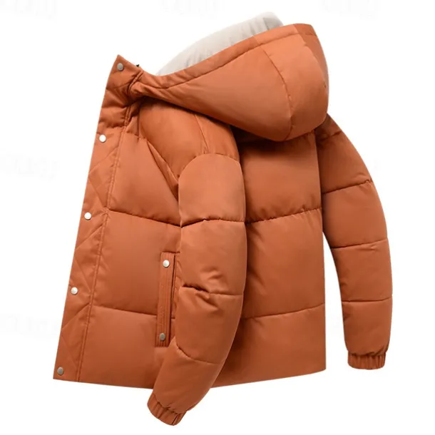 Men's Winter Coat Puffer Jacket Padded Hoodied Jacket Hooded Fall & Winter Solid / Plain Color Leisure Hooded Short Apricot Black Yellow Sky Blue Gray Jacket